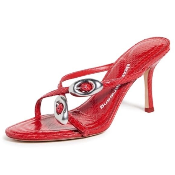 NWOT ALEXANDER WANG Dome 85 Water Snake Strappy Slide Sandal in Bright Red - Picture 1 of 4